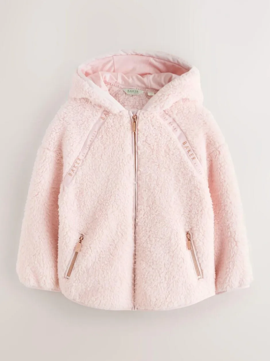 Baker by Ted Baker Zip-Through Hooded Borg Fleece Jacket Pink Outlet
