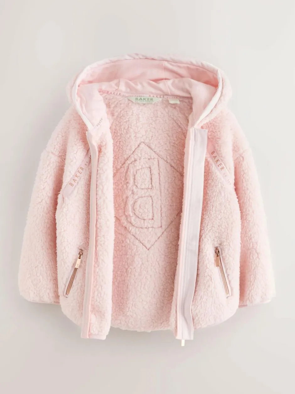 Baker by Ted Baker Zip-Through Hooded Borg Fleece Jacket Pink Outlet