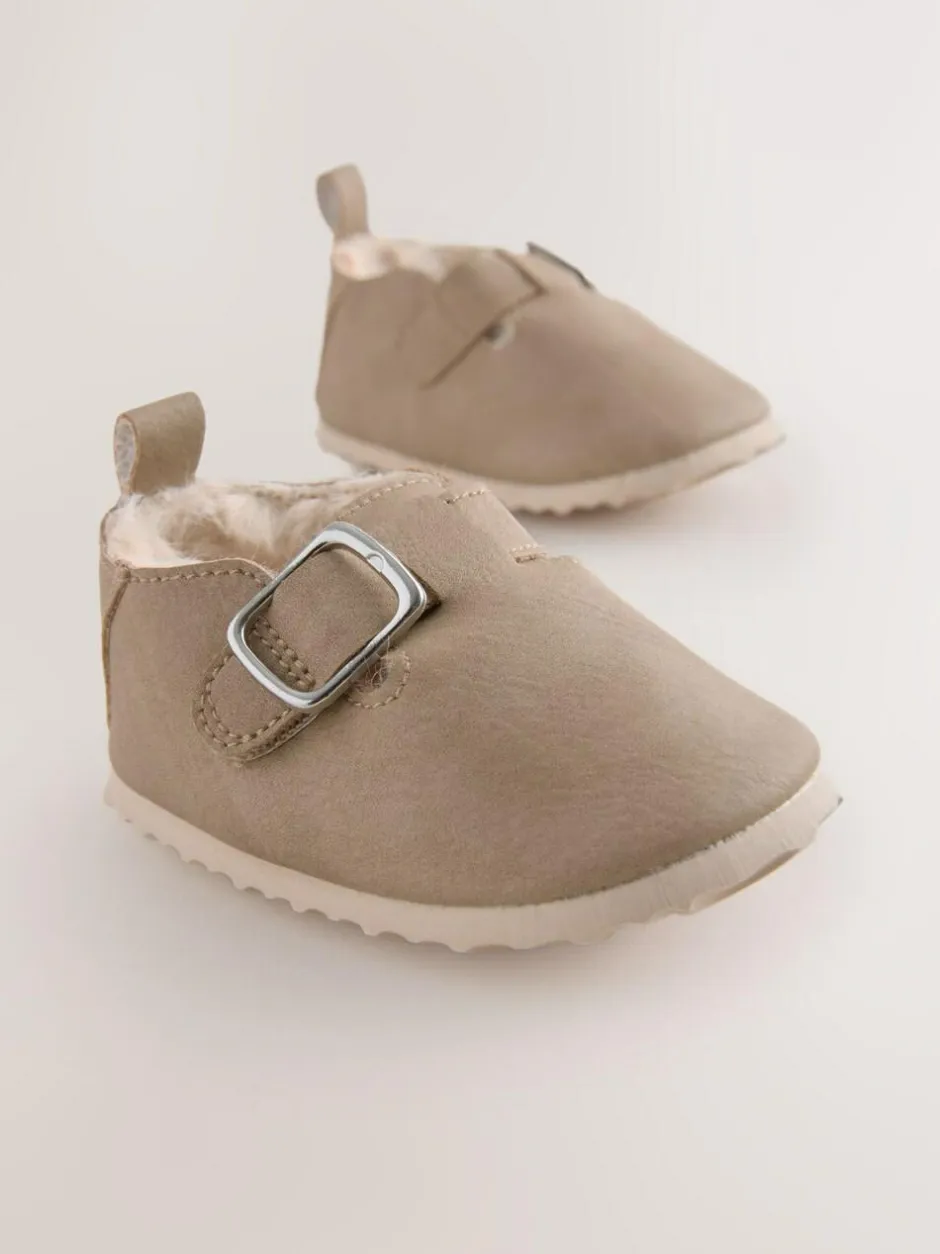 Next Beige Baby Faux Fur Lined Clog Shoes (0-24mths)