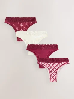 Next Extra High Leg Cotton Lace Knickers 4 Pack Berry Bow Print Online