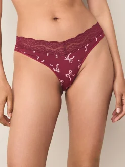 Next Extra High Leg Cotton Lace Knickers 4 Pack Berry Bow Print Online