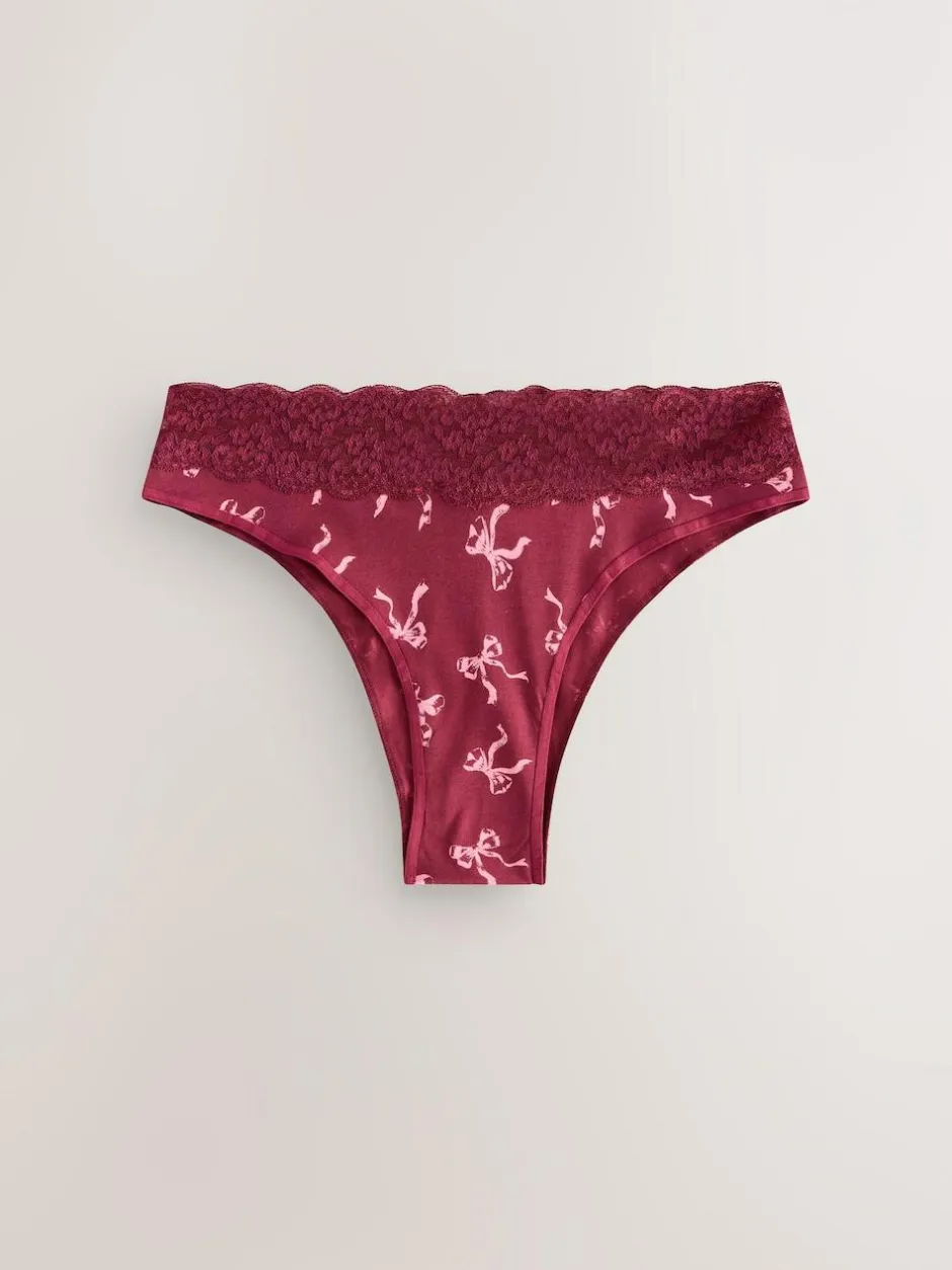 Next Extra High Leg Cotton Lace Knickers 4 Pack Berry Bow Print Online