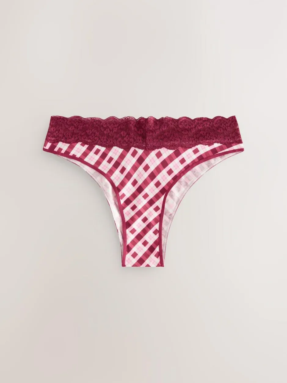 Next Extra High Leg Cotton Lace Knickers 4 Pack Berry Bow Print Online