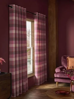 Next Berry Pink Brushed Check Eyelet Lined Curtains Discount