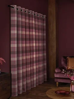 Next Berry Pink Brushed Check Eyelet Lined Curtains Discount