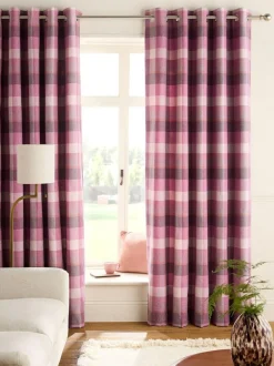 Next Berry Pink Brushed Check Eyelet Lined Curtains Discount
