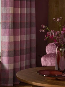 Next Berry Pink Brushed Check Eyelet Lined Curtains Discount