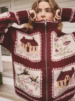 Next Berry Pink House Knit Cardigan Online