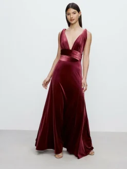 Next Bridesmaid Velvet Multiway Maxi Dress Berry Red Discount