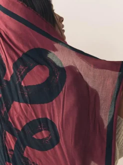 Next Berry Red N Swirl Square Lightweight Scarf Hot