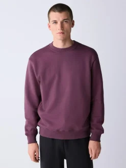 Next Berry Red Regular Fit Heavyweight Cotton Rich Crew Neck Sweatshirt Discount