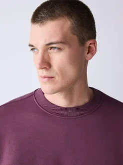 Next Berry Red Regular Fit Heavyweight Cotton Rich Crew Neck Sweatshirt Discount