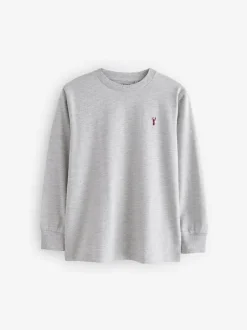 Next Stag Logo Long Sleeve Cosy T-Shirts 4 Pack (3-16yrs) Berry Red/Grey/White/Blue