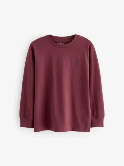Next Stag Logo Long Sleeve Cosy T-Shirts 4 Pack (3-16yrs) Berry Red/Grey/White/Blue