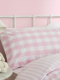 Bianca Gingham 100% Cotton Duvet Cover and Pillowcase Set Pink New
