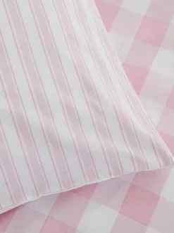 Bianca Gingham 100% Cotton Duvet Cover and Pillowcase Set Pink New