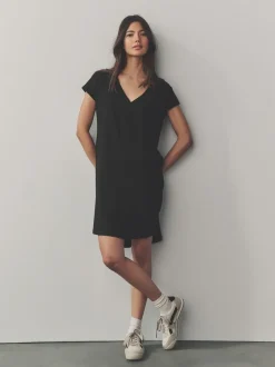 Next 100% Cotton Cap Sleeve V-Neck Mini Dress Black Online