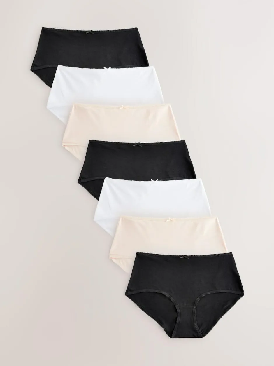 Next Midi Cotton Rich Knickers 7 Pack Black / Pastel Rose Nude / White