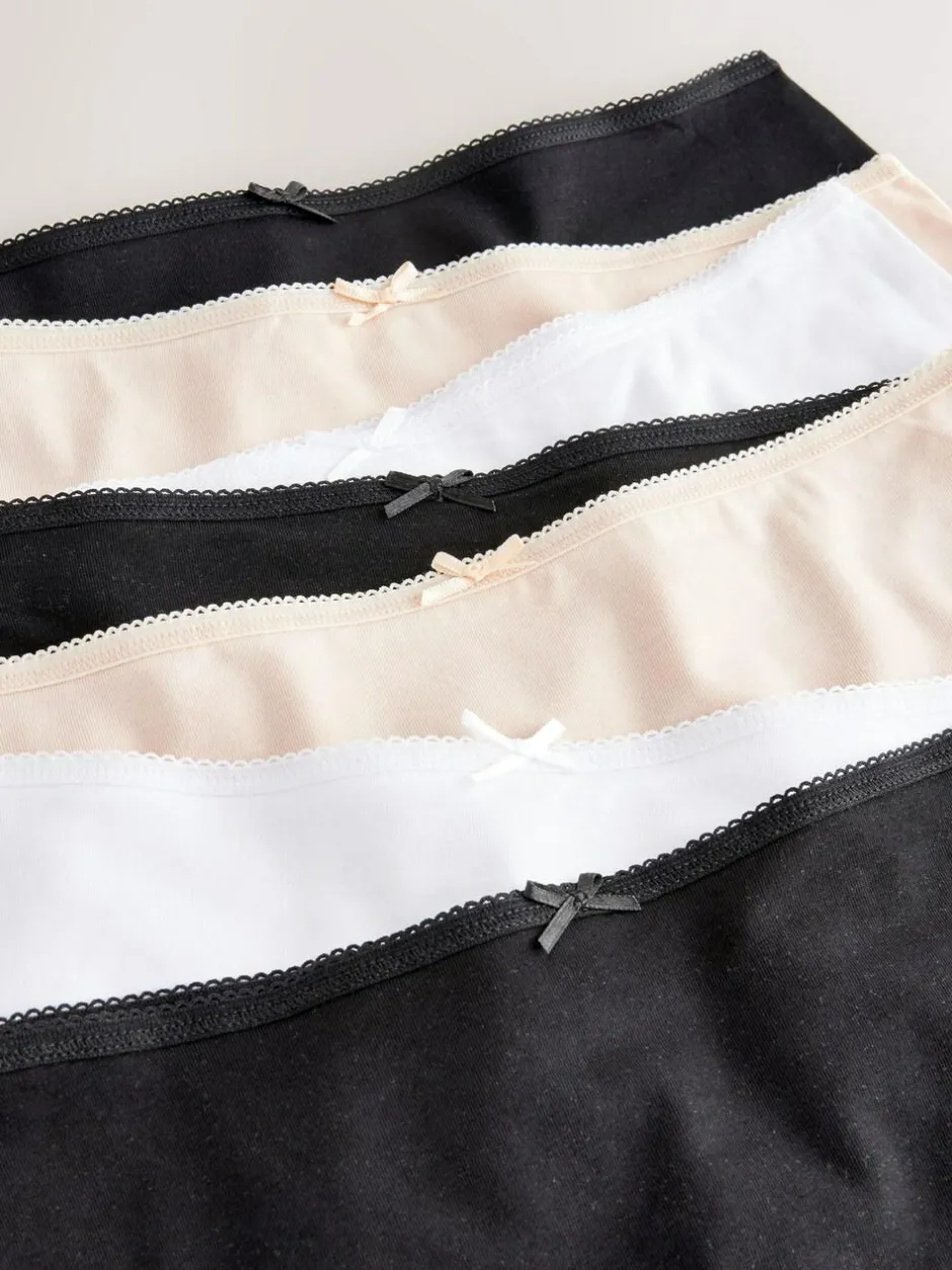 Next Midi Cotton Rich Knickers 7 Pack Black / Pastel Rose Nude / White