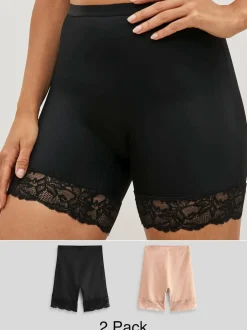 Next Black / Praline Nude Tummy Control Light Shaping Lace Back Shorts 2 Pack Hot