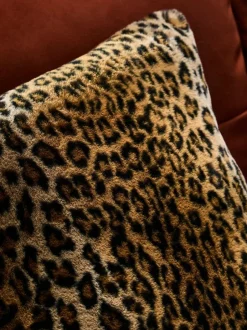 Next Black 50 x 50cm Faux Leopard Print Faux Fur Cushion Clearance