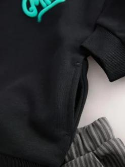 Next Black and Grey Printed Hoodie and Carpenter Joggers Set (3mths-7yrs)