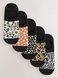 Next Black Animal Invisible Trainer Socks 5 Pack New
