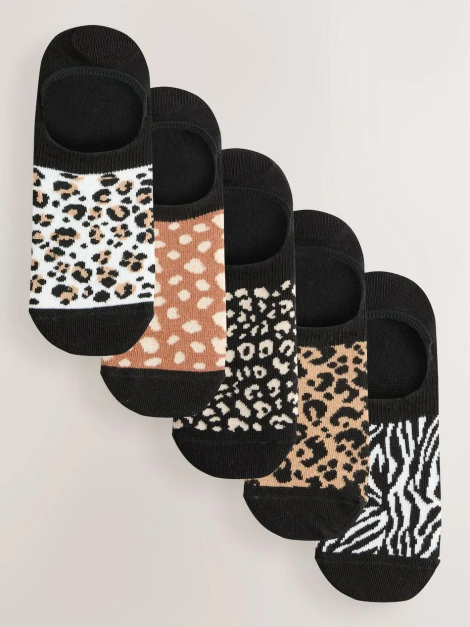 Next Black Animal Invisible Trainer Socks 5 Pack New