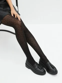 Next Pattern Tights 1 Pack Black Animal Print Outlet