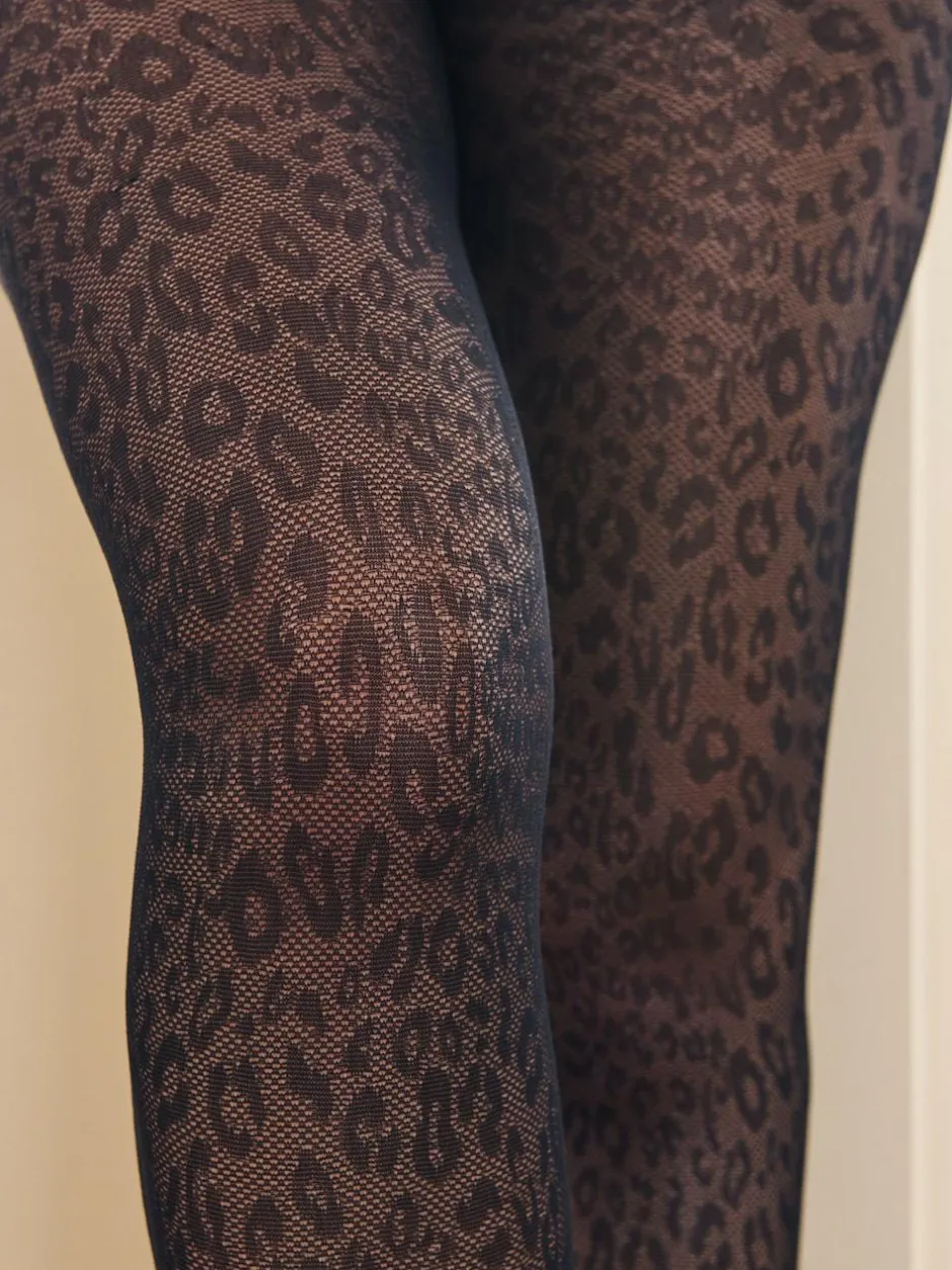 Next Pattern Tights 1 Pack Black Animal Print Outlet