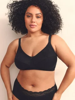 Next B-H Total Support Full Cup Non Wire Cotton Ultimate Comfort Bra Black New