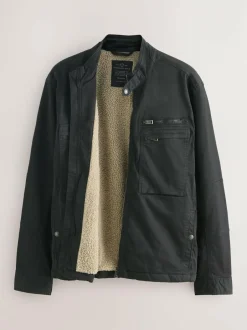 Next Borg Lined Zip Through Funnel Jacket Black Discount