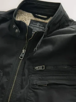 Next Borg Lined Zip Through Funnel Jacket Black Discount