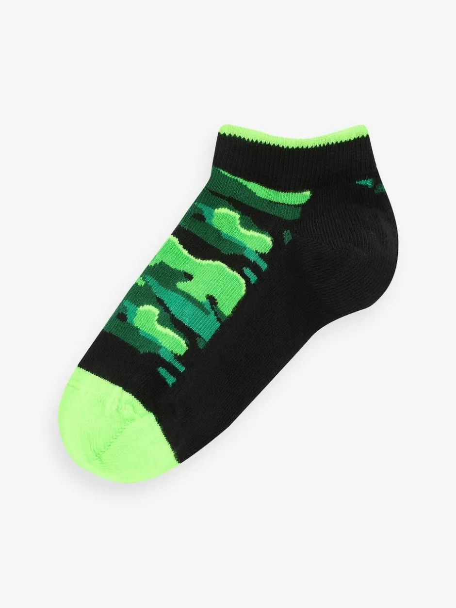 Next 7 Pack Cotton Rich Trainer Socks Black Bright Camo Hot