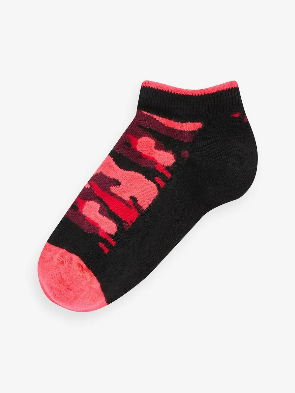 Next 7 Pack Cotton Rich Trainer Socks Black Bright Camo Hot