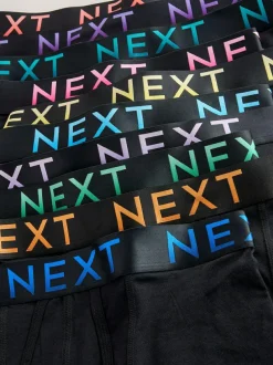 Next Black Bright Ombre Text Waistband 10 pack Cotton Rich Blend Hipsters Boxers New