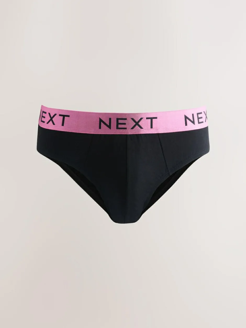 Next 10 pack Cotton Rich Briefs Black Bright Waistband Discount