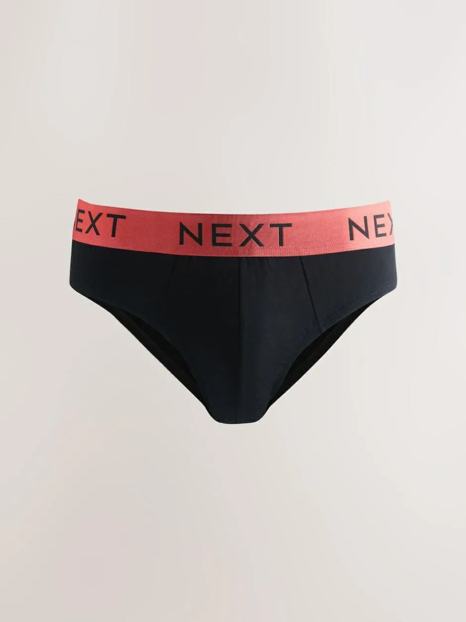 Next 10 pack Cotton Rich Briefs Black Bright Waistband Discount