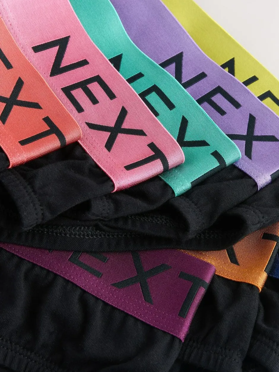 Next 10 pack Cotton Rich Briefs Black Bright Waistband Discount