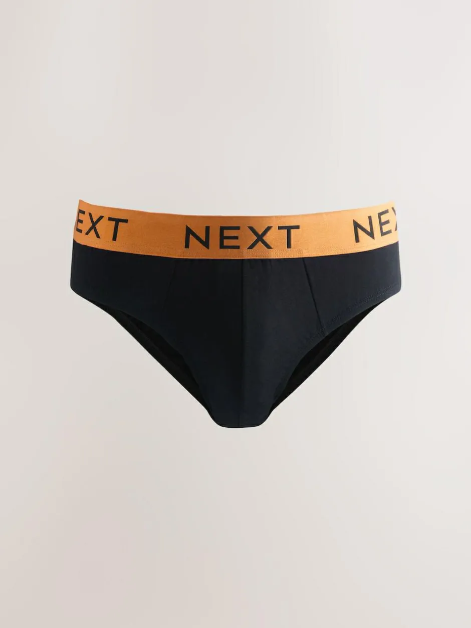 Next 10 pack Cotton Rich Briefs Black Bright Waistband Discount