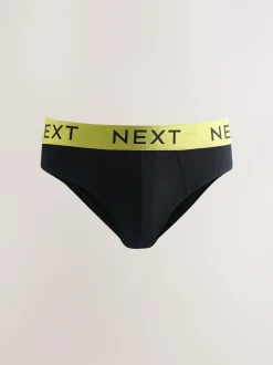 Next 10 pack Cotton Rich Briefs Black Bright Waistband Discount