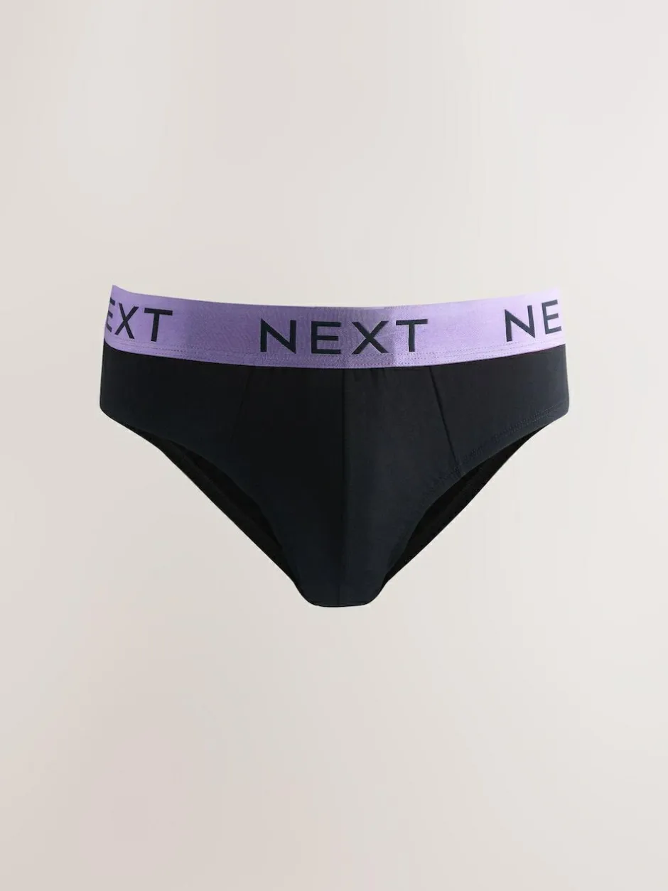 Next 10 pack Cotton Rich Briefs Black Bright Waistband Discount