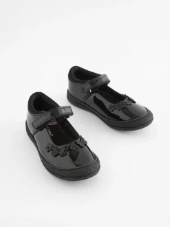 Next Black Butterfly Detail Wide Fit (G) Junior Leather School Mary Jane Shoes Clearance