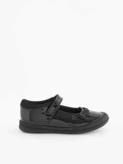 Next Black Butterfly Detail Wide Fit (G) Junior Leather School Mary Jane Shoes Clearance