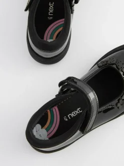 Next Black Butterfly Detail Wide Fit (G) Junior Leather School Mary Jane Shoes Clearance