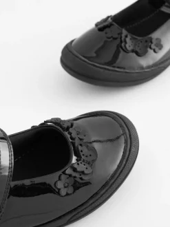 Next Black Butterfly Detail Wide Fit (G) Junior Leather School Mary Jane Shoes Clearance
