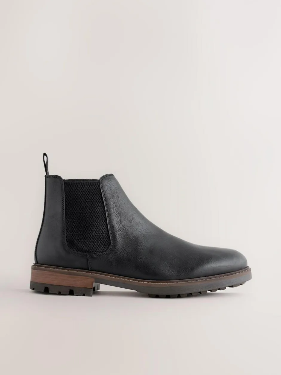 Next Casual Leather Chelsea Boots Black Outlet