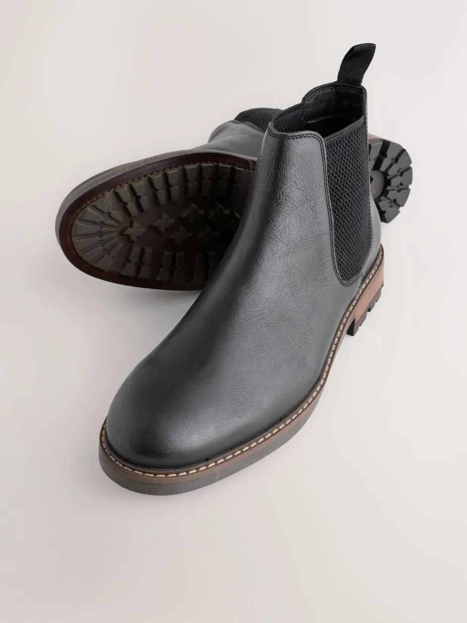 Next Casual Leather Chelsea Boots Black Outlet