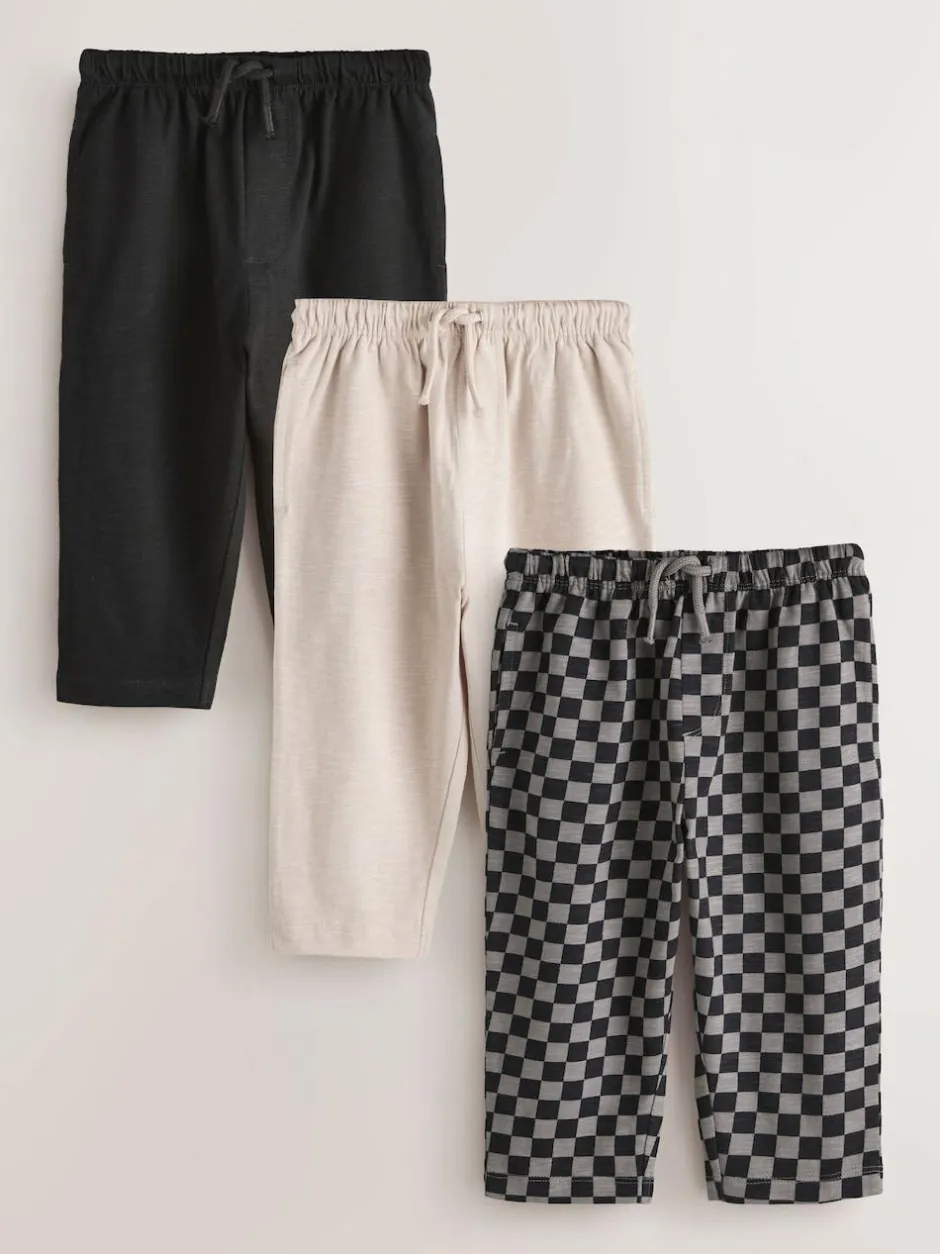 Next Stripe Joggers 3 Pack (3mths-7yrs) Black Cement And Checkerboard Outlet