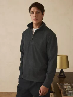 Next Long Sleeve Quarter Zip Jumper Black Check Sale